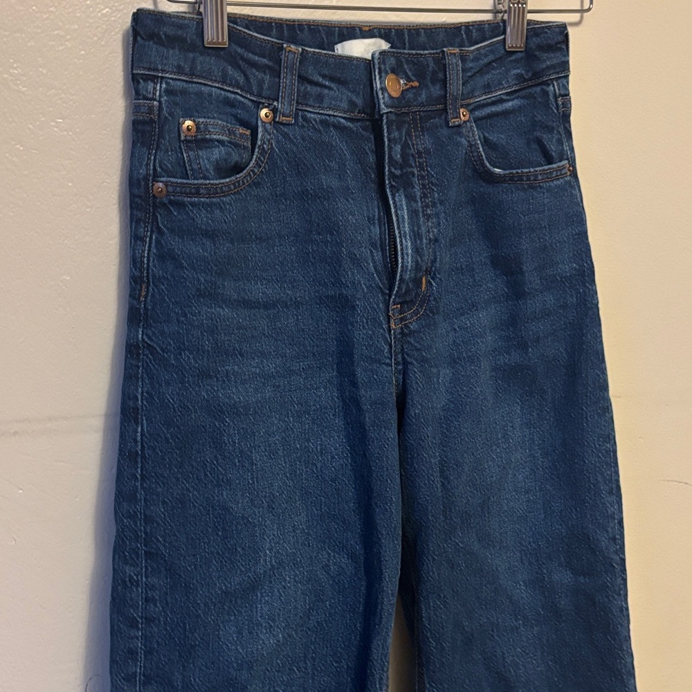 H&M Dark Indigo High-Rise Wide Leg Jeans - Picture 2 of 2
